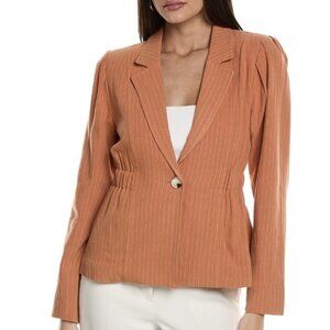 NWT CRYSTAL KOBE Pinstripe Linen-Blend Jacket, Size XL